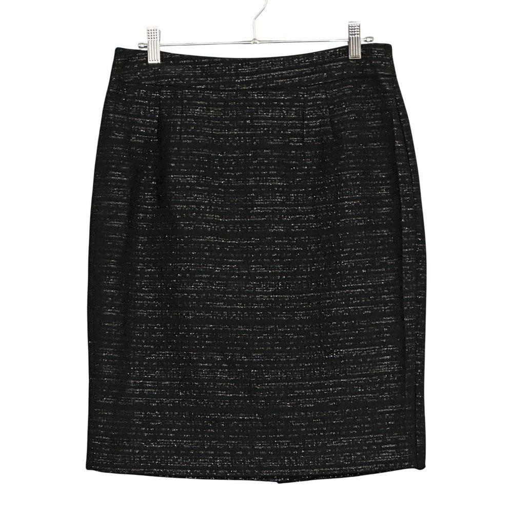 Trina Turk Womens Skirt 8 Black Silver Metallic Tweed Pencil Corporate Goth NWT